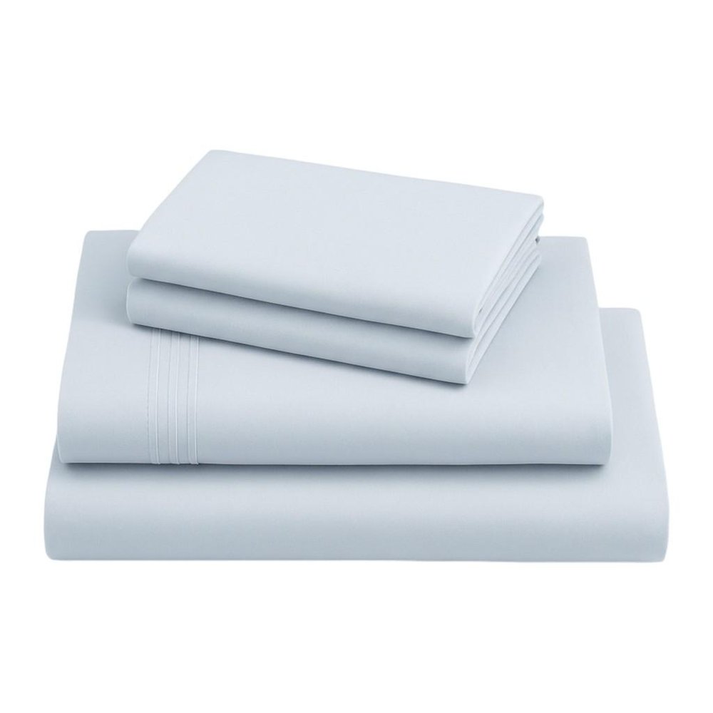 Four Piece Light Blue Cotton King Sheet Set HomeRoots