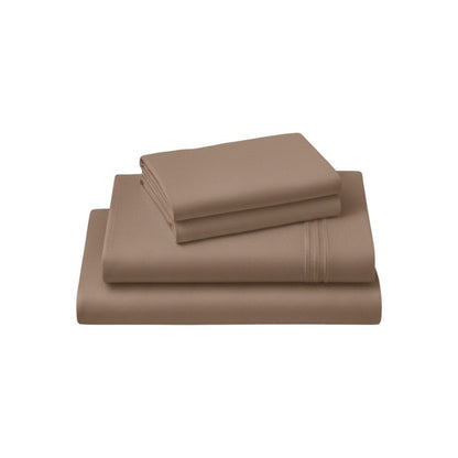 Four Piece Light Brown Cotton Queen Sheet Set HomeRoots