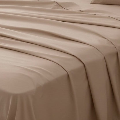 Four Piece Light Brown Cotton Queen Sheet Set HomeRoots