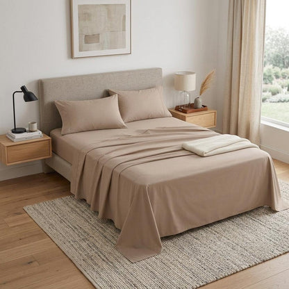 Four Piece Light Brown Cotton Queen Sheet Set HomeRoots
