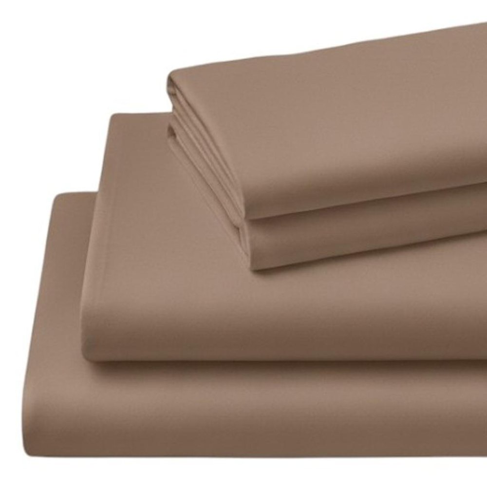Four Piece Light Brown Cotton Queen Sheet Set HomeRoots