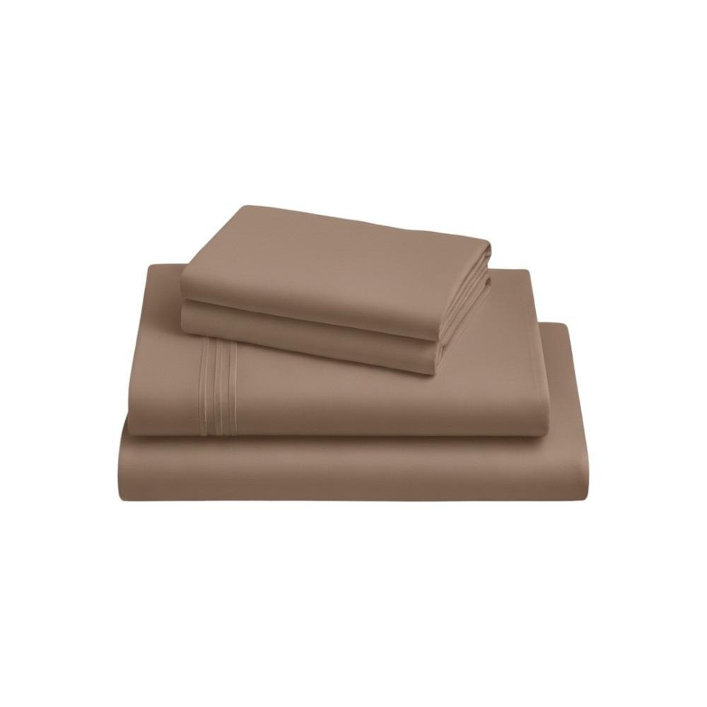 Four Piece Light Brown Cotton Queen Sheet Set HomeRoots