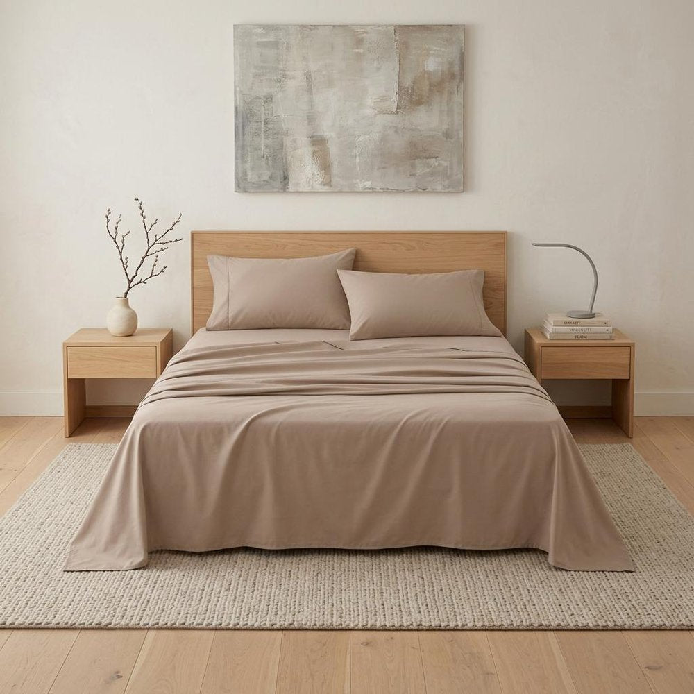 Four Piece Light Brown Cotton King Sheet Set HomeRoots