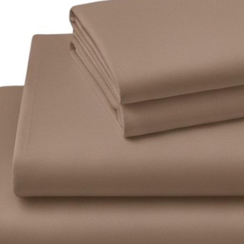 Four Piece Light Brown Cotton King Sheet Set HomeRoots