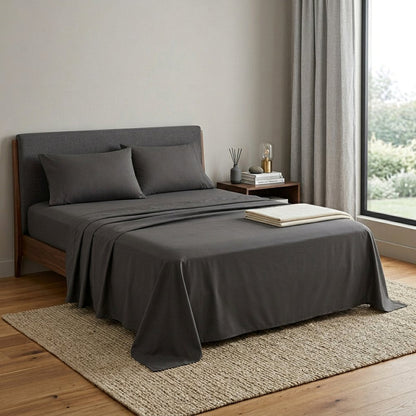 Four Piece Charcoal Cotton Queen Sheet Set HomeRoots