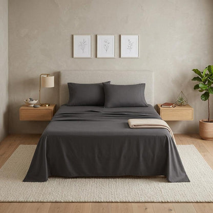 Four Piece Charcoal Cotton King Sheet Set HomeRoots