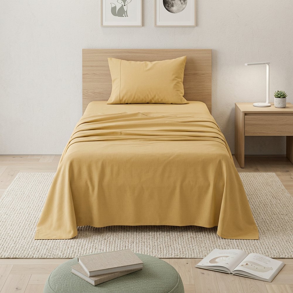 Three Piece Gold Cotton Twin XL Sheet Set HomeRoots