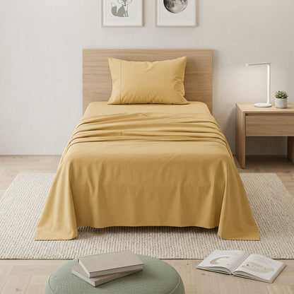 Three Piece Gold Cotton Twin XL Sheet Set HomeRoots