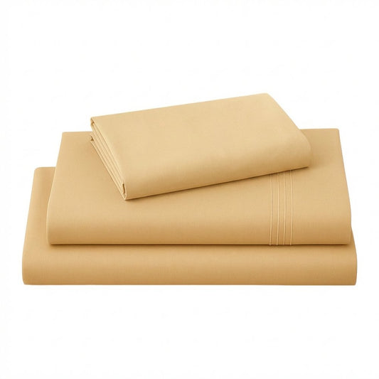 Three Piece Gold Cotton Twin XL Sheet Set HomeRoots