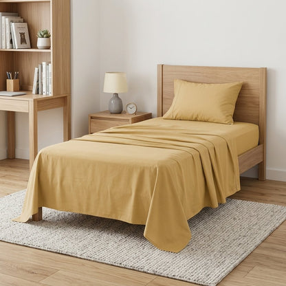 Three Piece Gold Cotton Twin Sheet Set HomeRoots