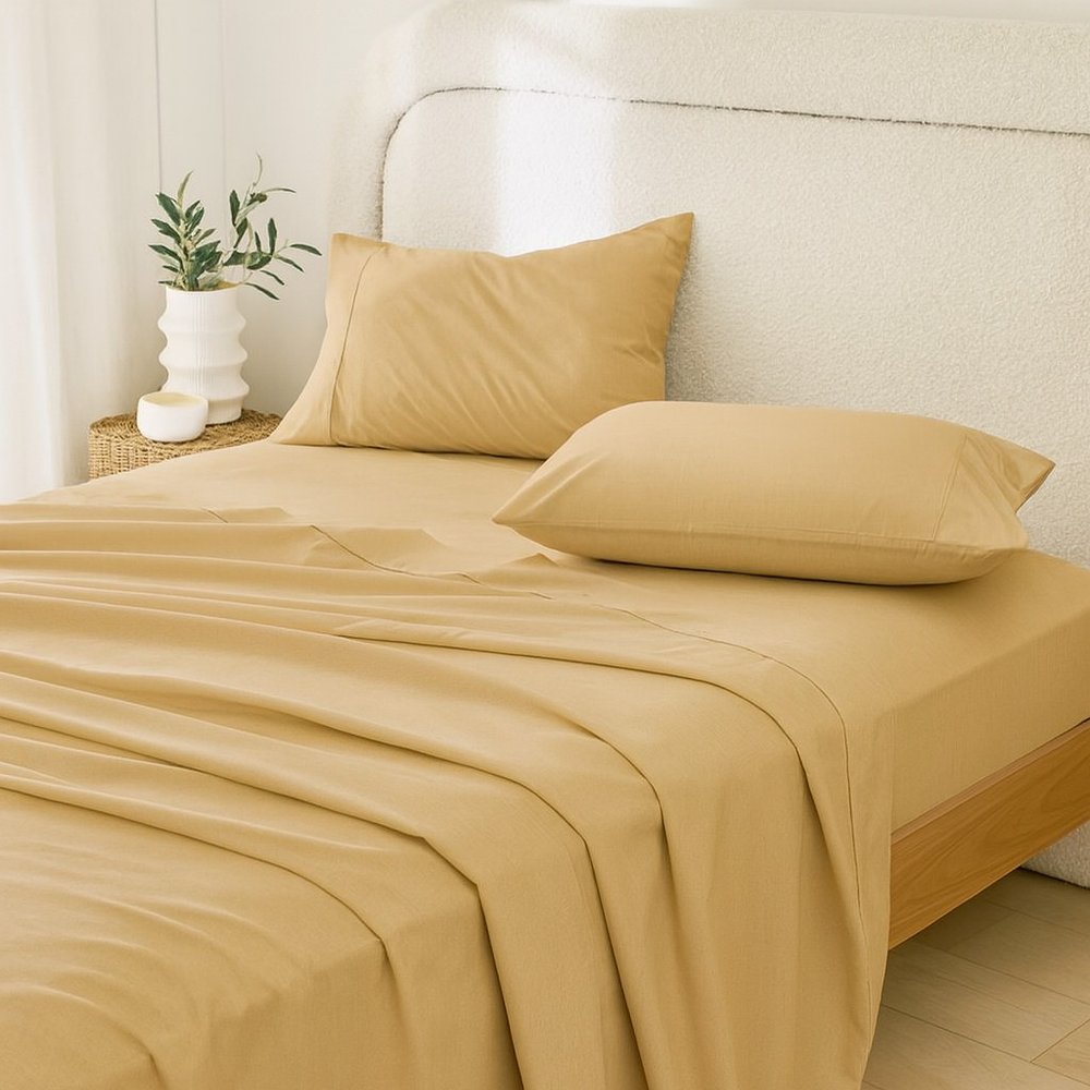 Three Piece Gold Cotton Twin Sheet Set HomeRoots