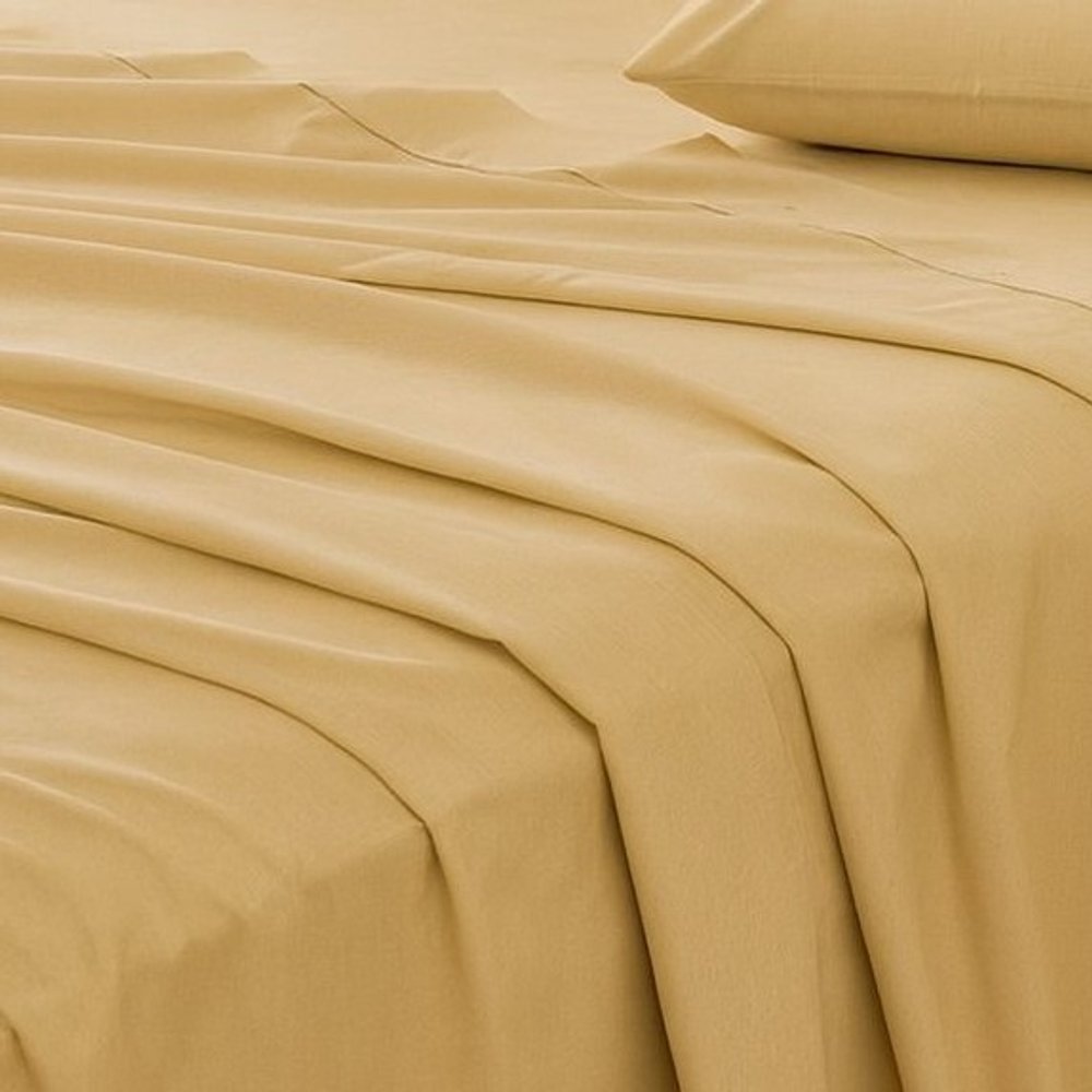 Three Piece Gold Cotton Twin Sheet Set HomeRoots