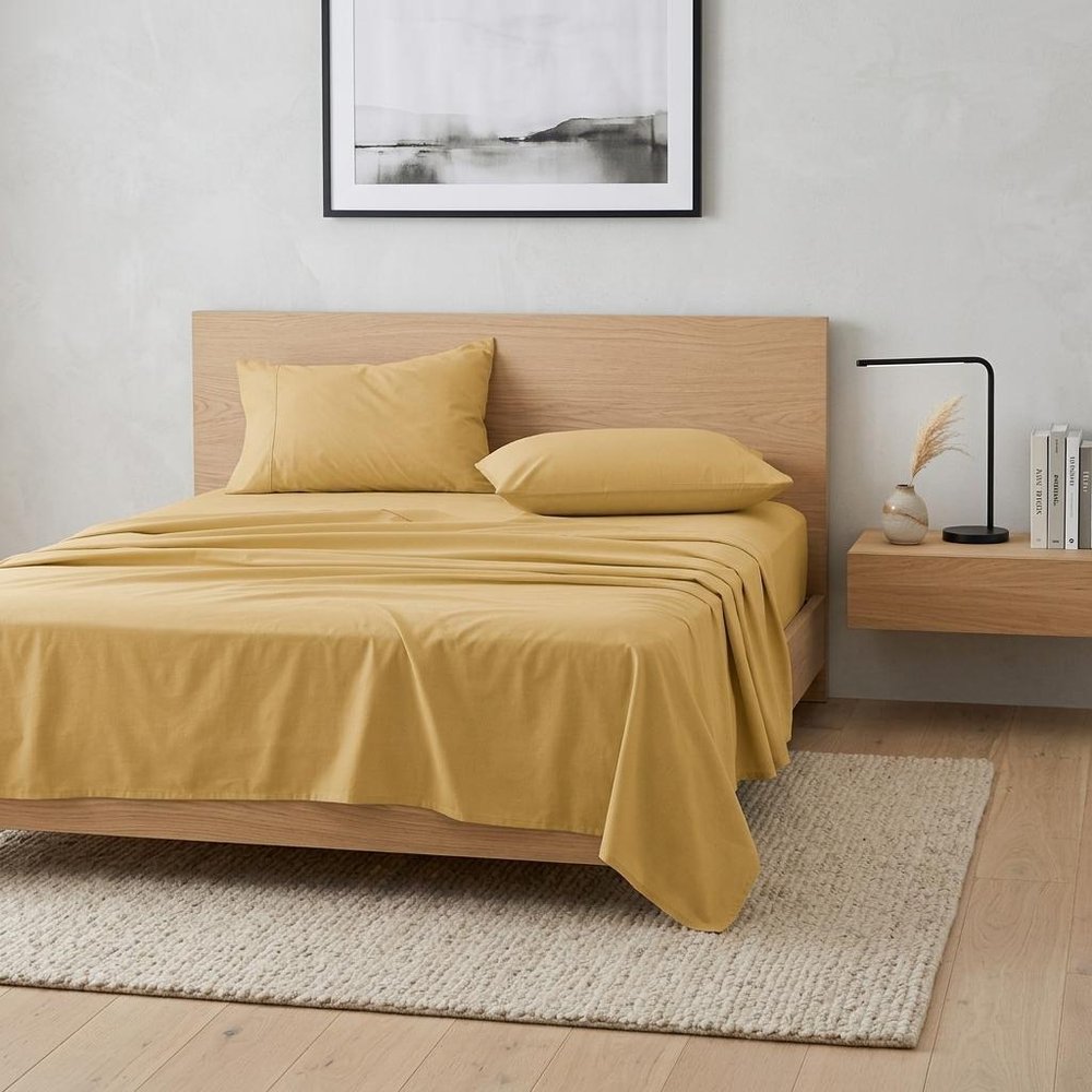 Four Piece Gold Cotton King Sheet Set HomeRoots