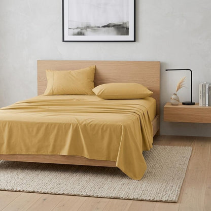 Four Piece Gold Cotton King Sheet Set HomeRoots