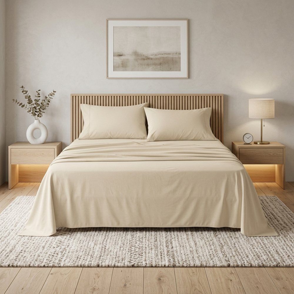 Four Piece Ivory Cotton Queen Sheet Set HomeRoots