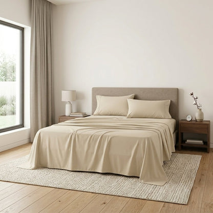 Four Piece Ivory Cotton King Sheet Set HomeRoots
