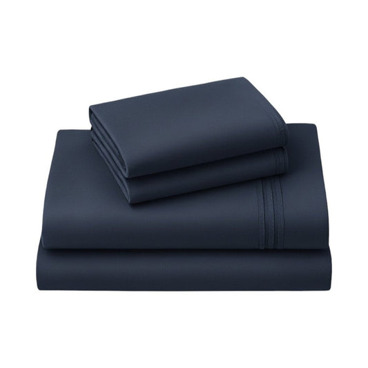 Four Piece Navy Blue Cotton Queen Sheet Set HomeRoots