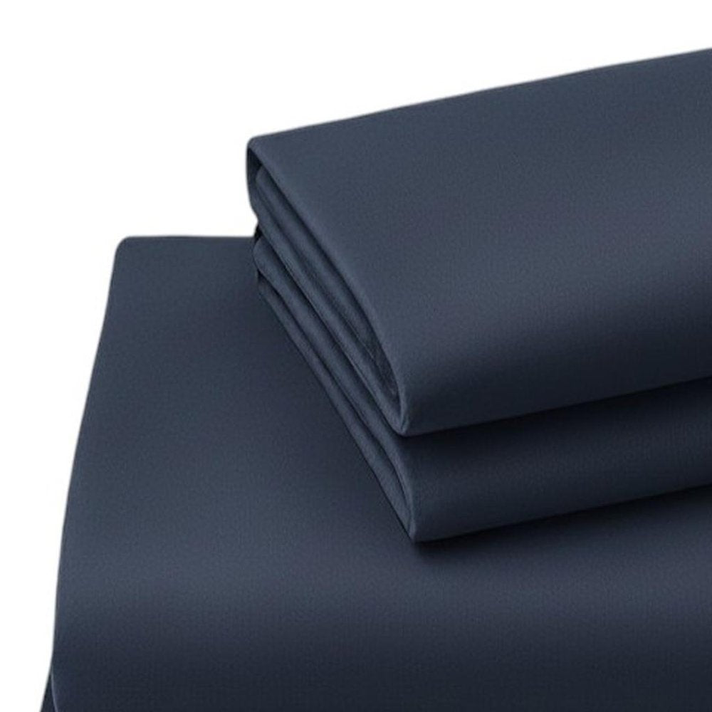 Four Piece Navy Blue Cotton Queen Sheet Set HomeRoots