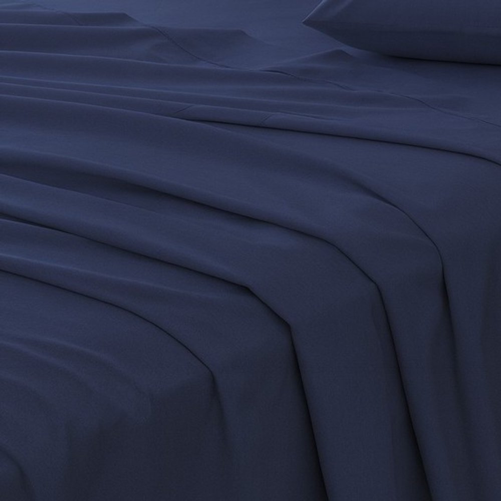 Four Piece Navy Blue Cotton King Sheet Set HomeRoots
