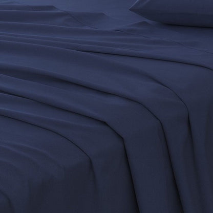 Four Piece Navy Blue Cotton King Sheet Set HomeRoots