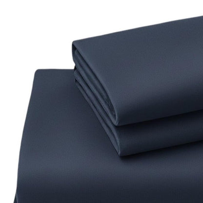 Four Piece Navy Blue Cotton King Sheet Set HomeRoots
