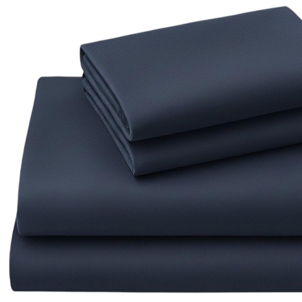 Four Piece Navy Blue Cotton King Sheet Set HomeRoots