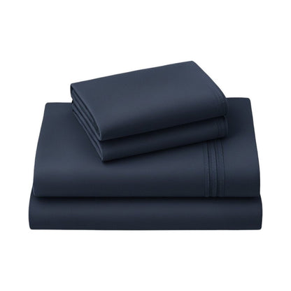 Four Piece Navy Blue Cotton King Sheet Set HomeRoots
