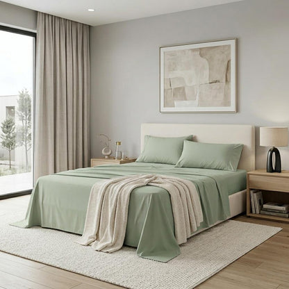 Four Piece Sage Cotton King Sheet Set HomeRoots