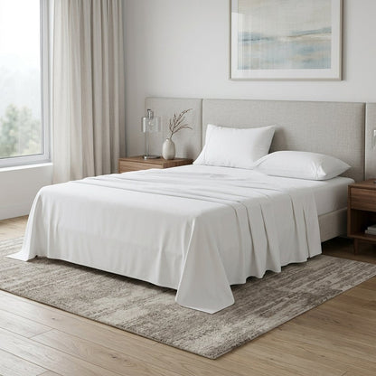 Four Piece White Cotton Queen Sheet Set HomeRoots
