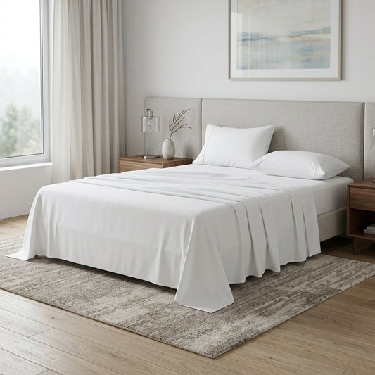 Four Piece White Cotton Queen Sheet Set HomeRoots