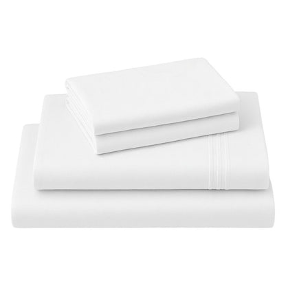 Four Piece White Cotton King Sheet Set