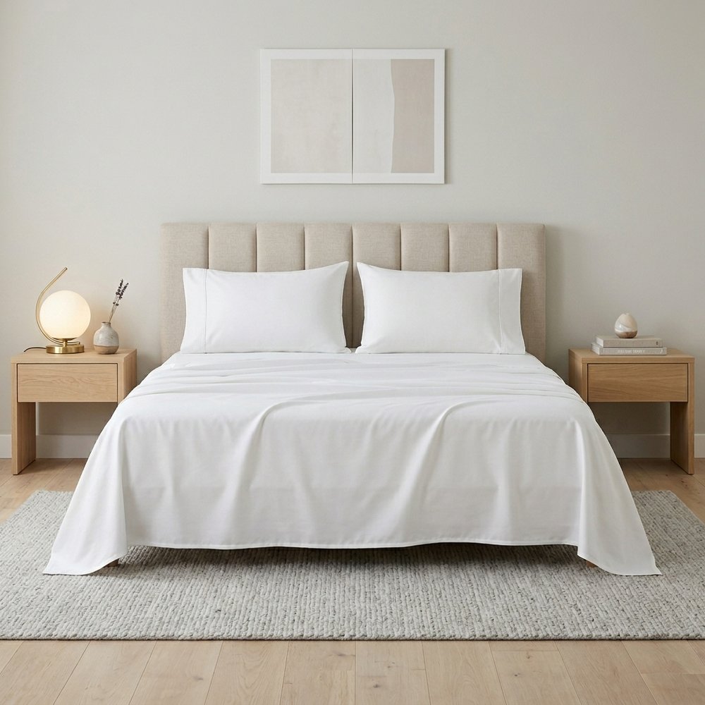 Four Piece White Cotton King Sheet Set HomeRoots