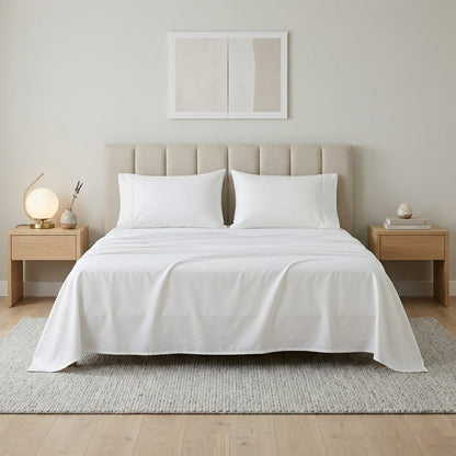 Four Piece White Cotton King Sheet Set HomeRoots