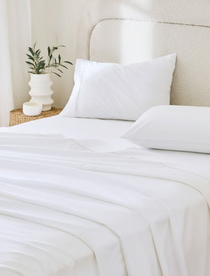 Four Piece White Cotton King Sheet Set HomeRoots