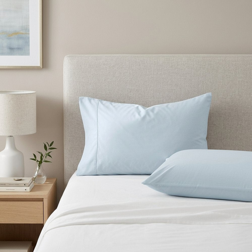 Set of Two Light Blue Cotton Queen Pillowcases HomeRoots