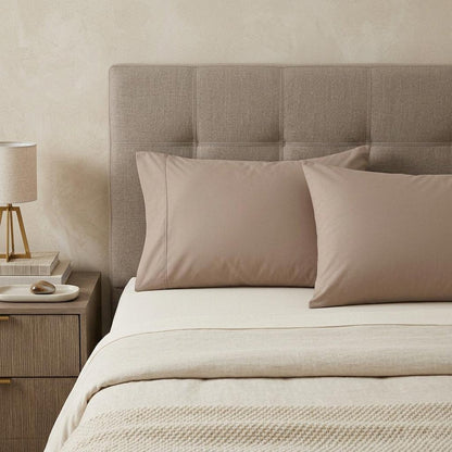Set of Two Light Brown Cotton Queen Pillowcases HomeRoots