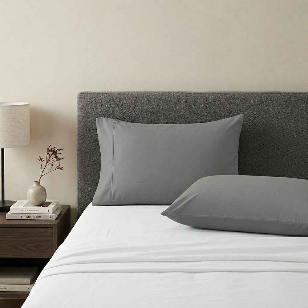 Set of Two Light Gray Cotton King Pillowcases HomeRoots