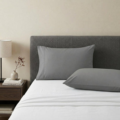 Set of Two Light Gray Cotton King Pillowcases HomeRoots