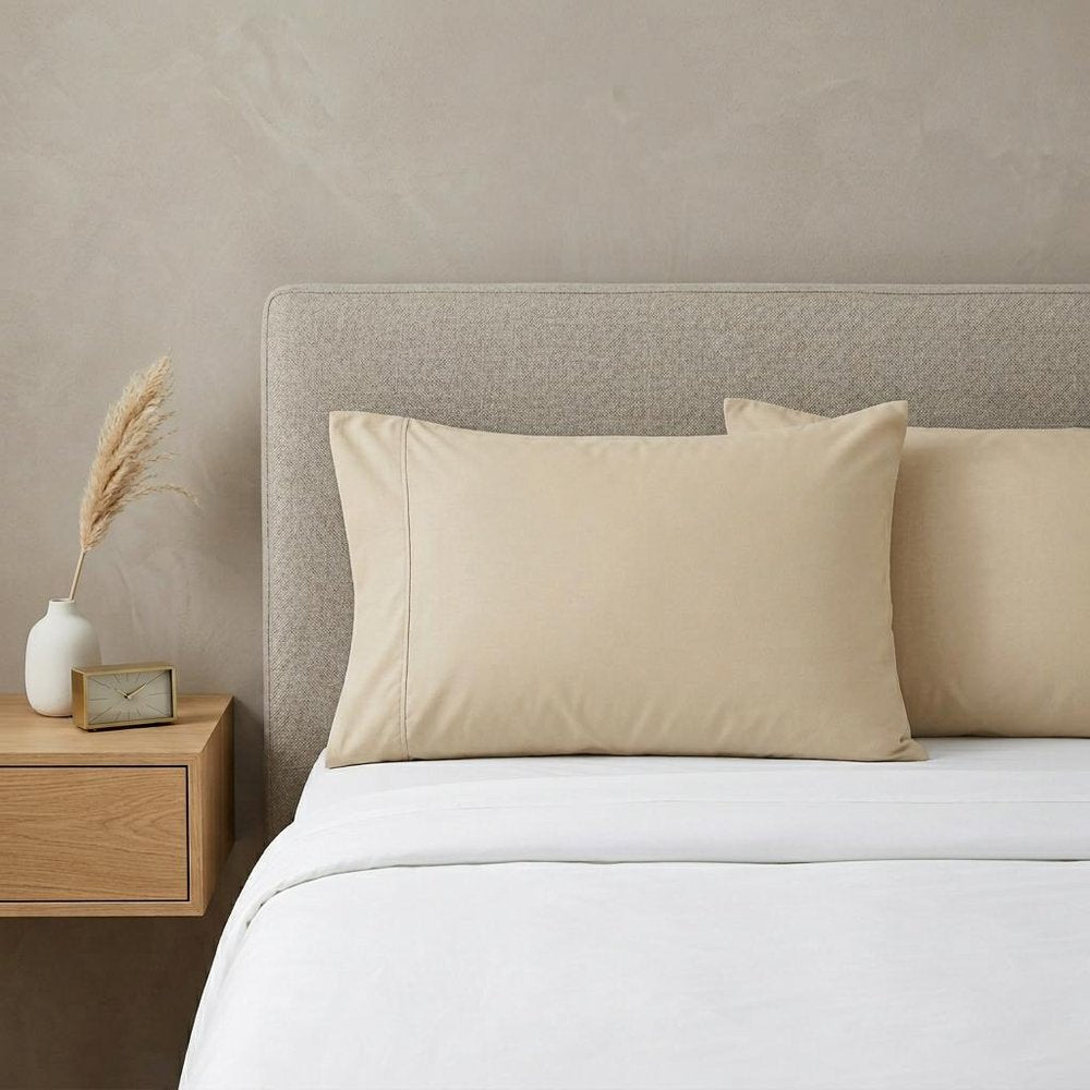 Set of Two Ivory Cotton Queen Pillowcases HomeRoots