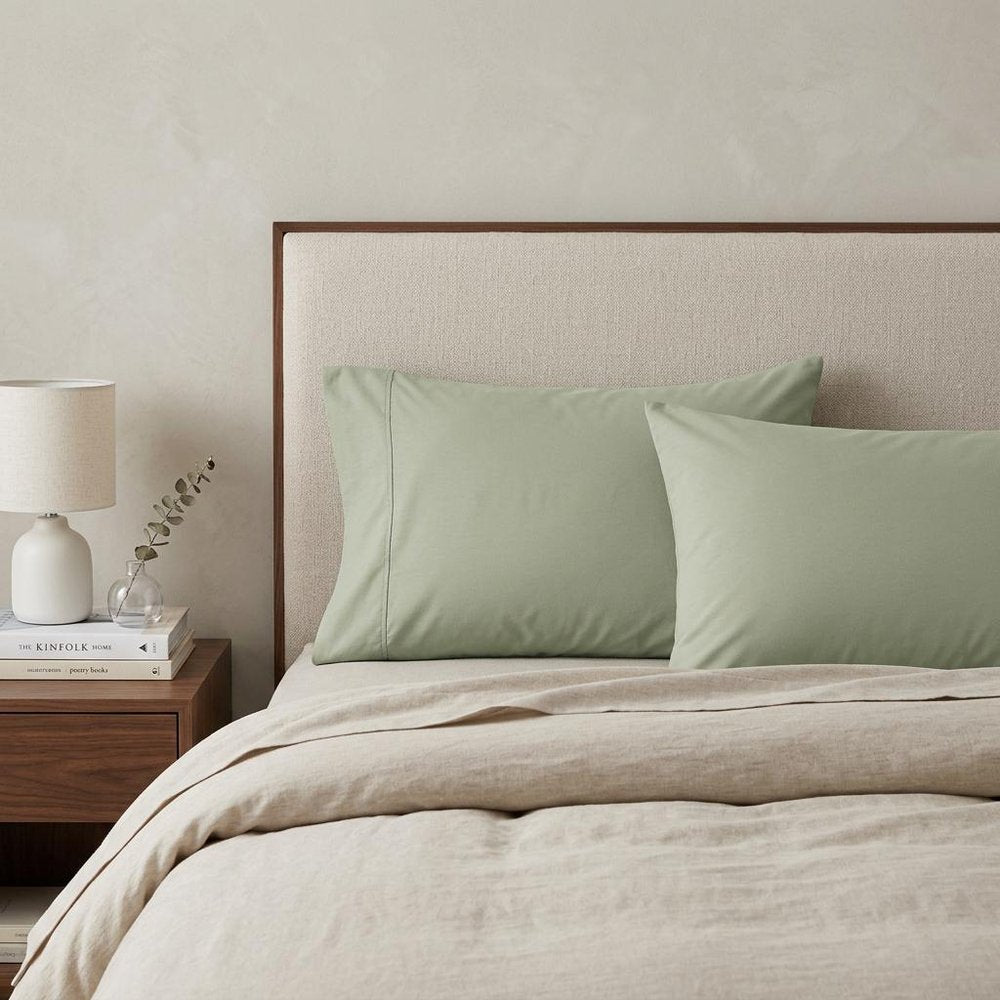 Set of Two Sage Cotton Queen Pillowcases HomeRoots