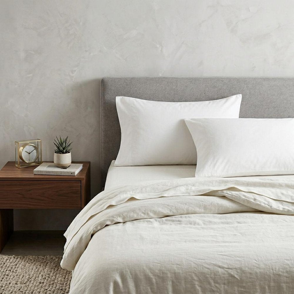 Set of Two White Cotton Queen Pillowcases HomeRoots