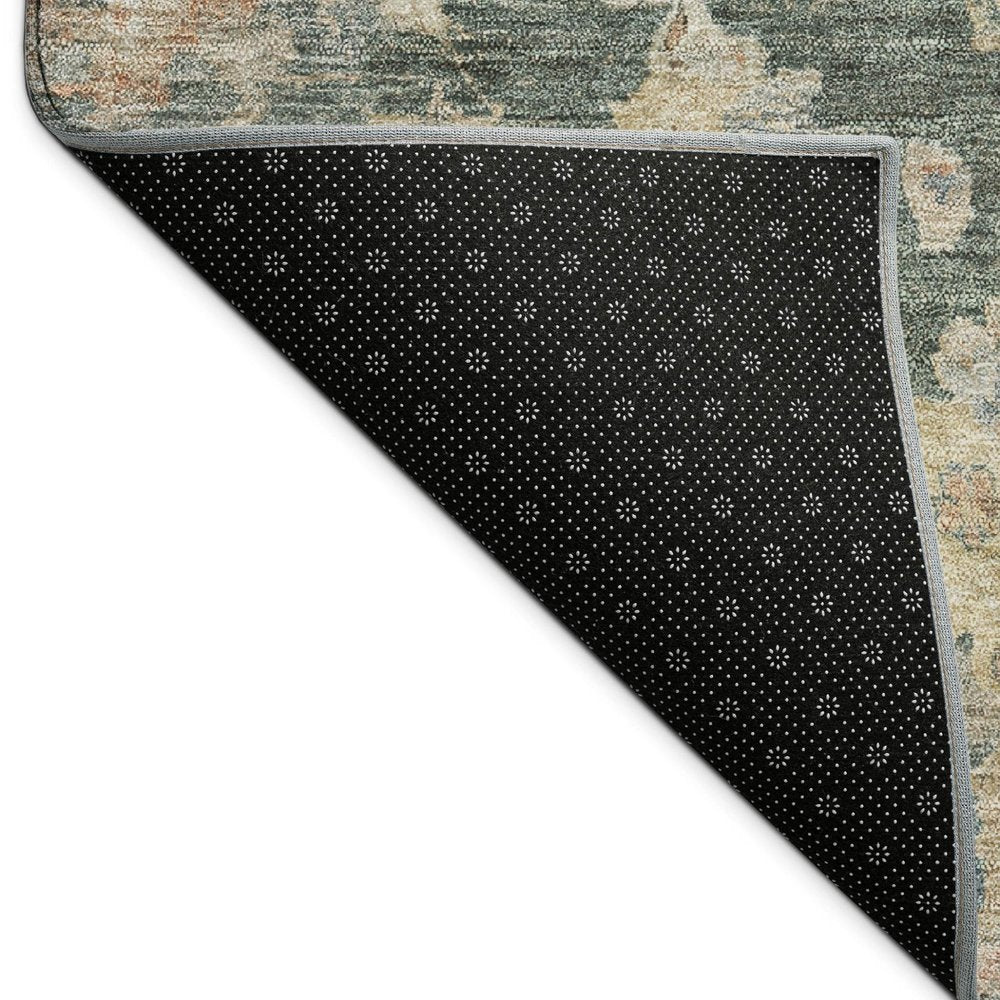 3' X 5' Artichoke Green Beige And Rust Floral Washable Indoor Outdoor Area Rug — view 2