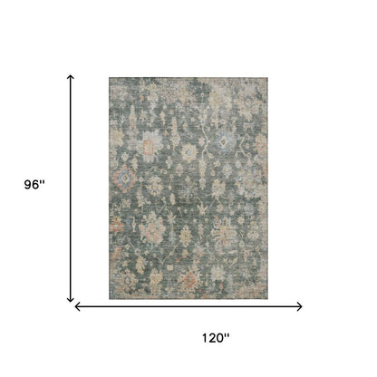 8' X 10' Artichoke Green Beige And Rust Floral Washable Indoor Outdoor Area Rug HomeRoots