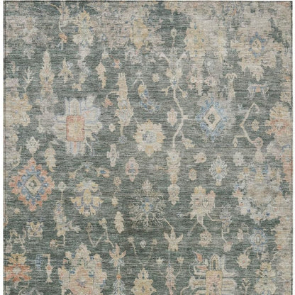 8' X 10' Artichoke Green Beige And Rust Floral Washable Indoor Outdoor Area Rug HomeRoots