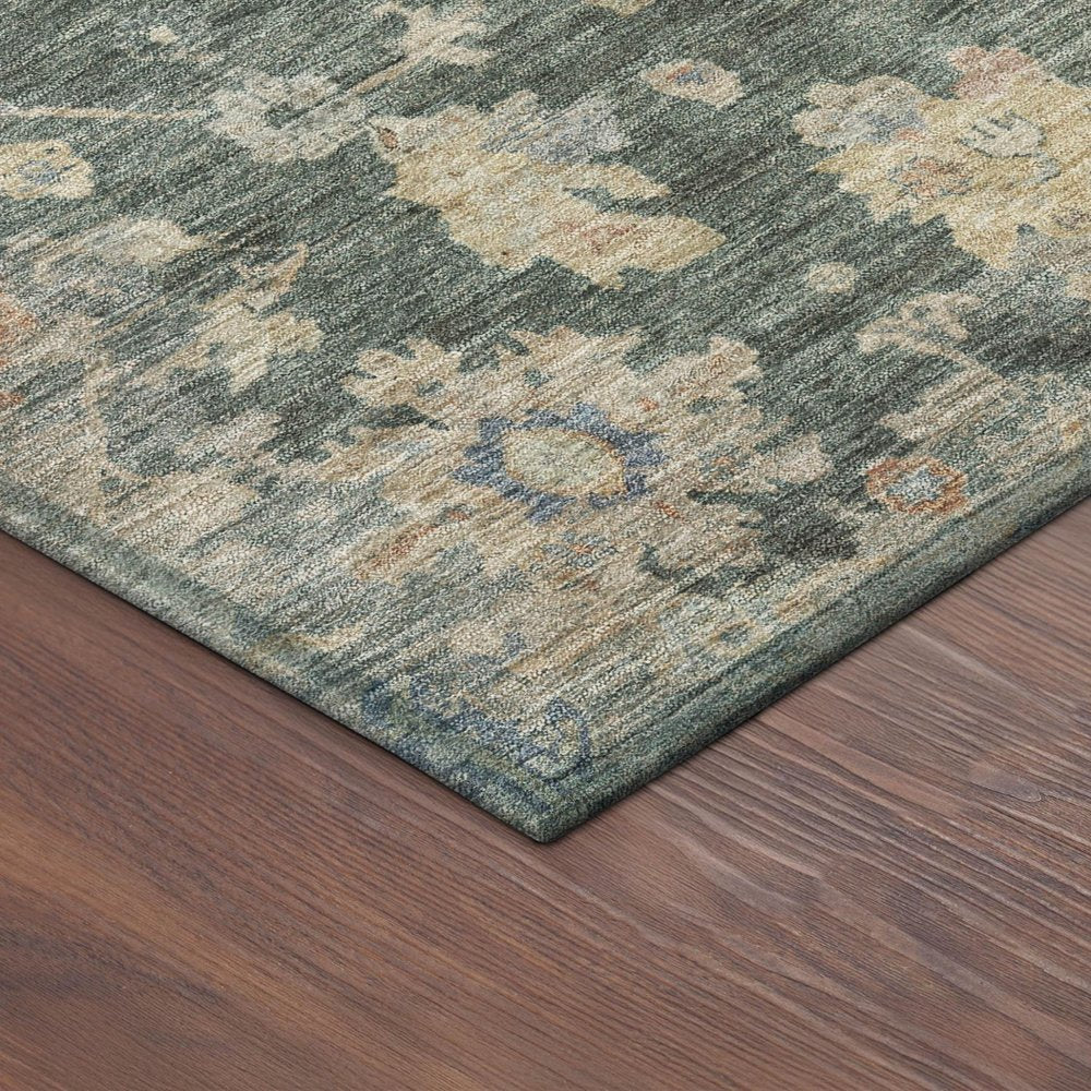 8' X 10' Artichoke Green Beige And Rust Floral Washable Indoor Outdoor Area Rug — view 3