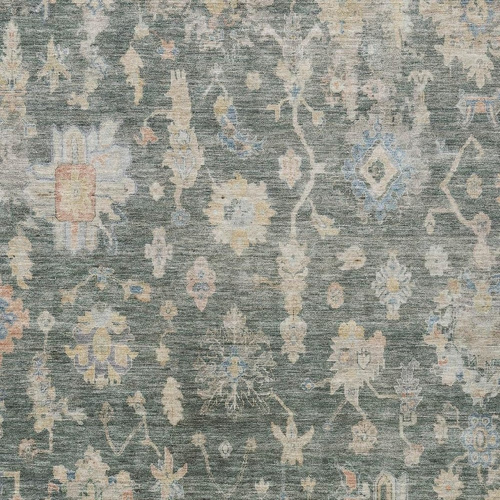 8' X 10' Artichoke Green Beige And Rust Floral Washable Indoor Outdoor Area Rug HomeRoots