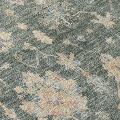 8' X 10' Artichoke Green Beige And Rust Floral Washable Indoor Outdoor Area Rug HomeRoots