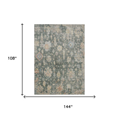 9' X 12' Artichoke Green Beige And Rust Floral Washable Indoor Outdoor Area Rug HomeRoots