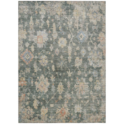 9' X 12' Artichoke Green Beige And Rust Floral Washable Indoor Outdoor Area Rug HomeRoots