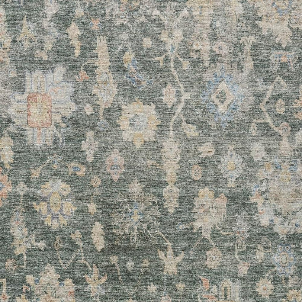 9' X 12' Artichoke Green Beige And Rust Floral Washable Indoor Outdoor Area Rug — view 6